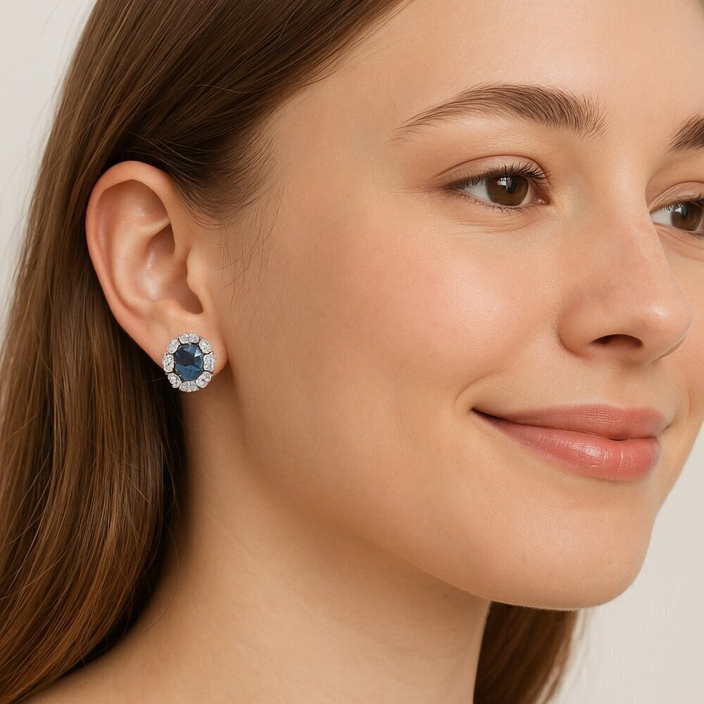 Lindenworld Simulated Blue Topaz and CZ Stud Earrings NEW - Picture 2 of 5